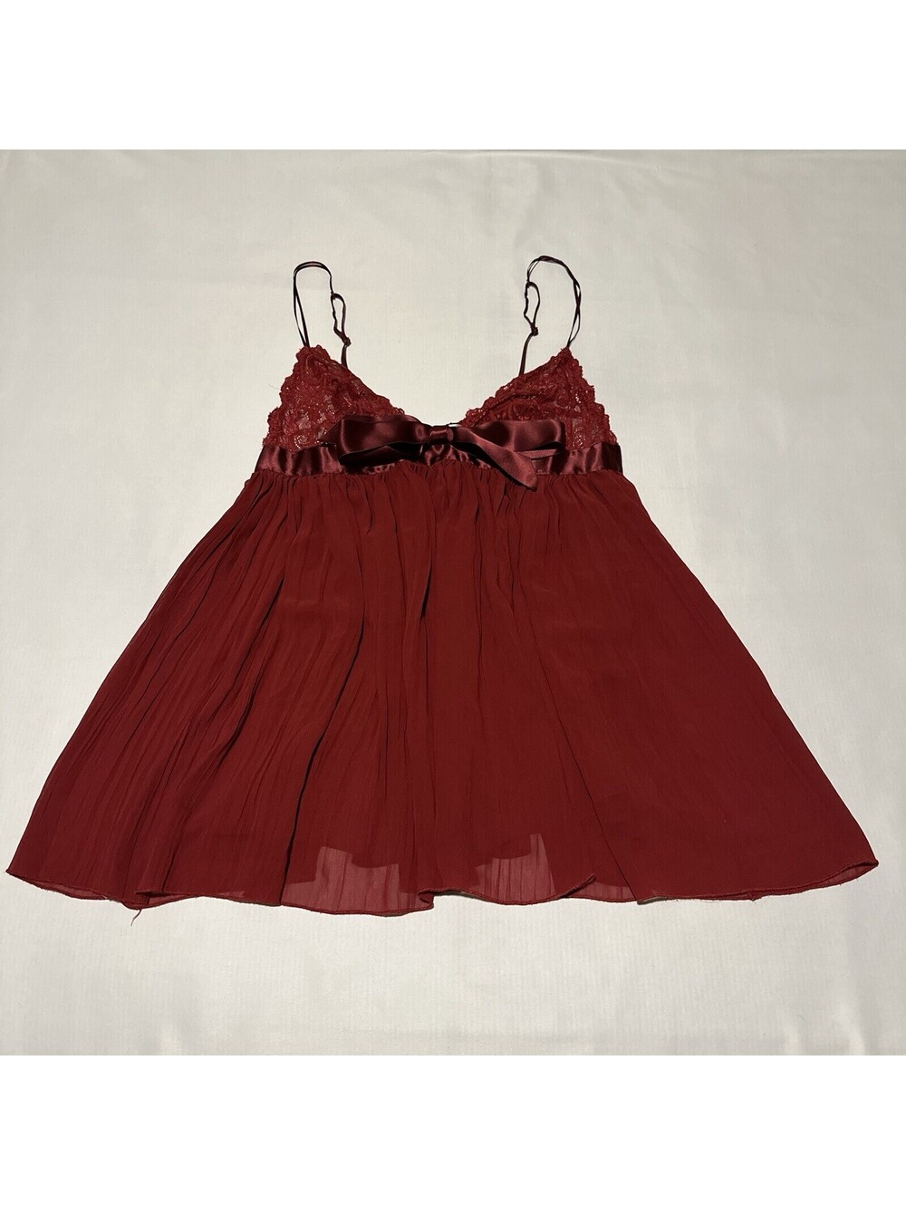 Victoria’s Secret Red Babydoll Slip Lingerie Lace Sheer Mesh Satin Bow XL